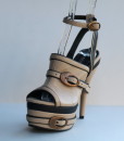 Beige and Black Leather Ankle Strap Slip On 11