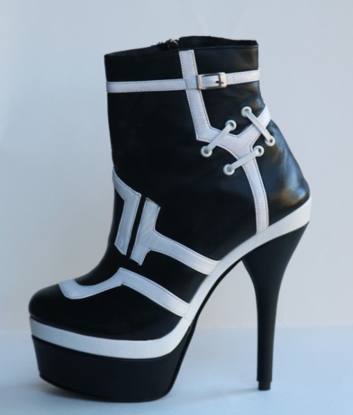 Black and White Leather Bootie 1