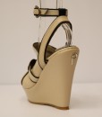 Beige and Black Artificial Leather Ankle Strap Slip On 3