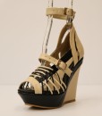 Beige and Black Artificial Leather Cross and Ankle Strap Wedge 11