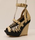Beige and Black Artificial Leather Cross and Ankle Strap Wedge 12