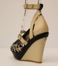 Beige and Black Artificial Leather Cross and Ankle Strap Wedge 2