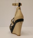 Beige and Black Artificial Leather Cross and Ankle Strap Wedge 3