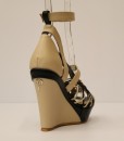 Beige and Black Artificial Leather Cross and Ankle Strap Wedge 5