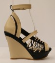 Beige and Black Artificial Leather Cross and Ankle Strap Wedge 7