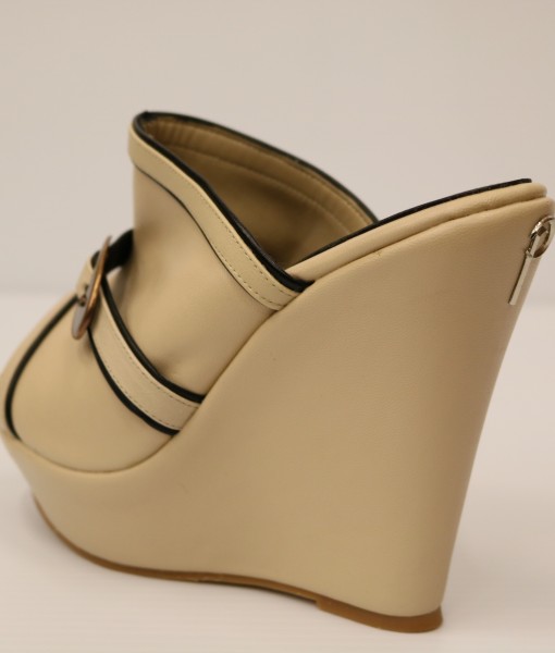 Beige and Black Artificial Leather Slip On 2