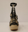 Black and Beige Artificial Leather Cross and Ankle Strap Wedge 7