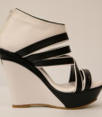 White and Black Artificial Leather Wedge Sandal 4