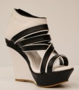 White and Black Artificial Leather Wedge Sandal 5