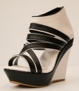 White and Black Artificial Leather Wedge Sandal 9